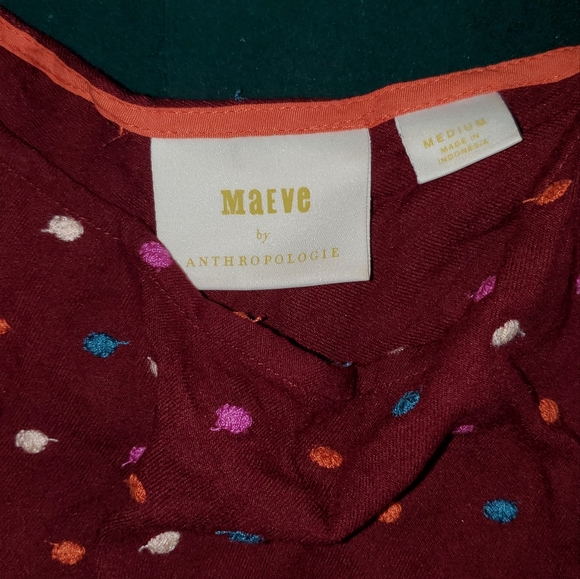 Anthropologie MAEVE Dottie Top Blouse Size (M) Burgundy Embroidered Polka Dot - Picture 4 of 7